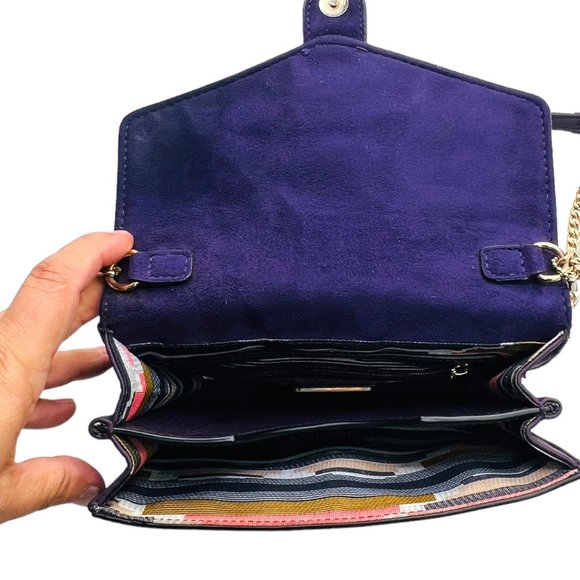 Big Budha Purple Suede Leather Shoulder Bag Gold Chain Strap - Picture 8 of 10